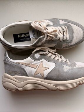 Golden Goose Running Sole Sneakers - Grey, Cream & Beige Star